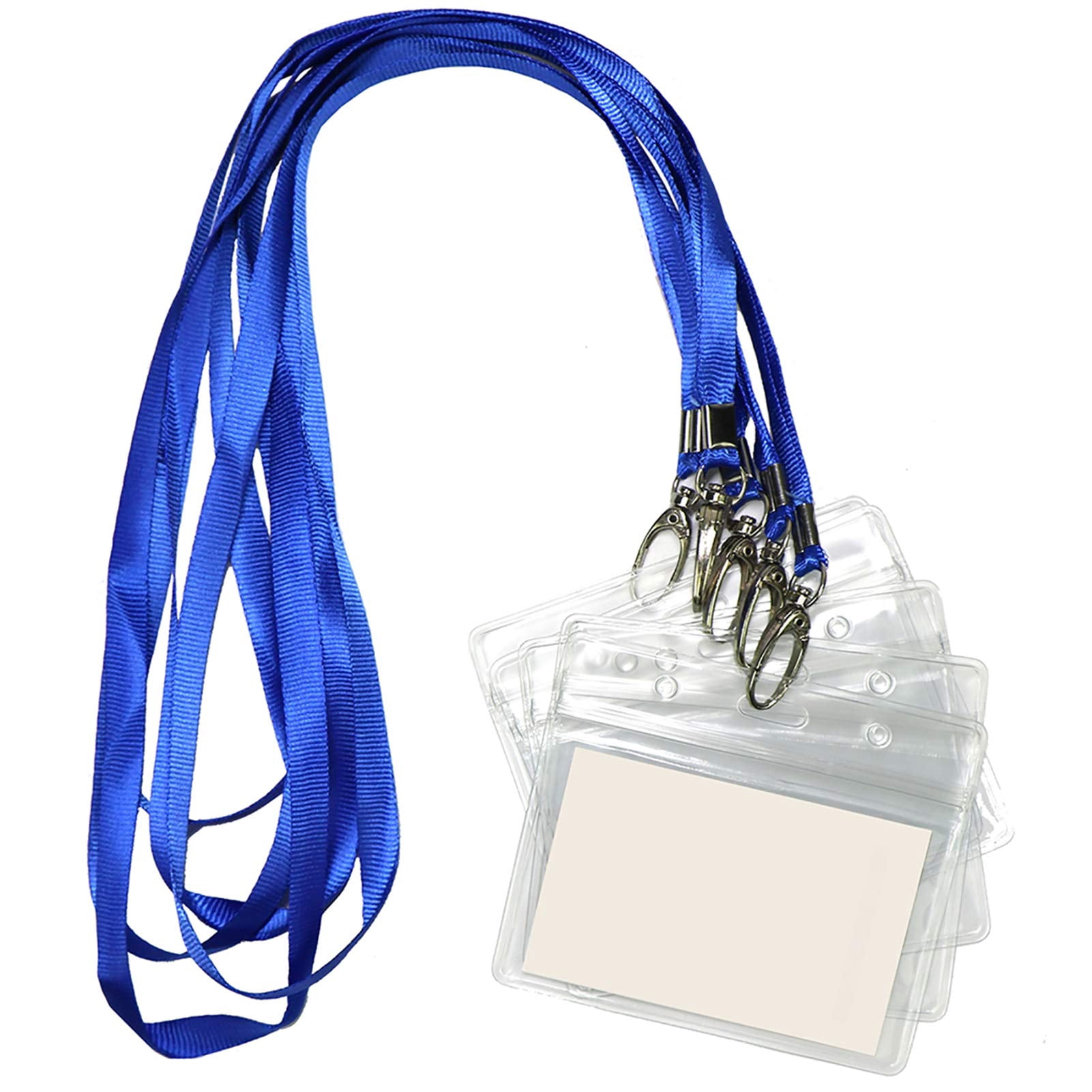 Lanyard With Id Holder 50 Waterproof Name Tag Horizontal Badge Card Holders Pass And 50 Flat Neck Blue Lanyards Swivel Hook