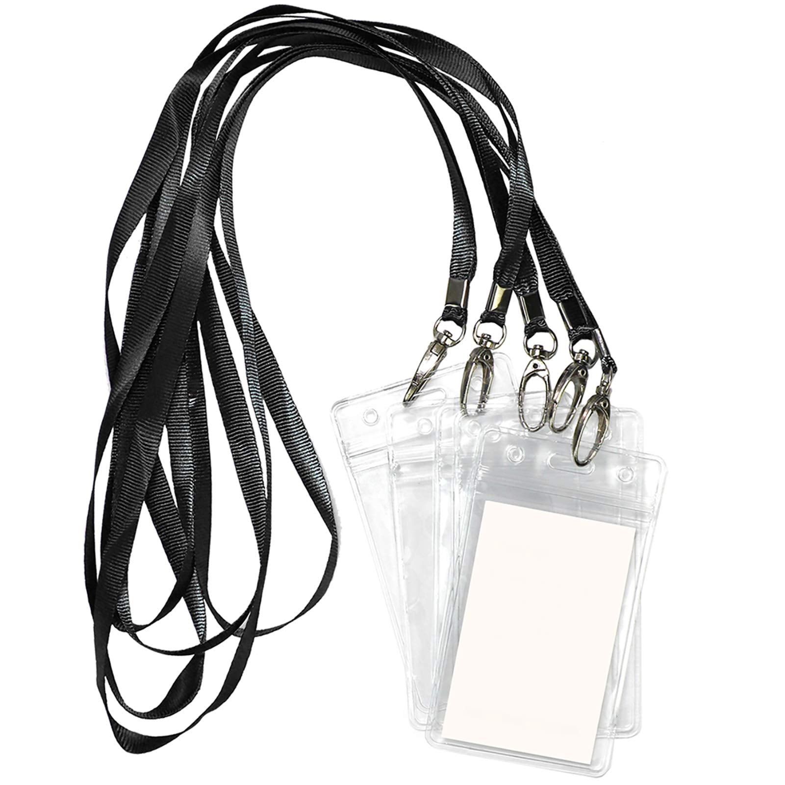 Lanyard With Id Holder 50 Waterproof Name Tag Vertical Badge Card Holders Pass And 50 Flat Neck Black Lanyards Swivel Hook
