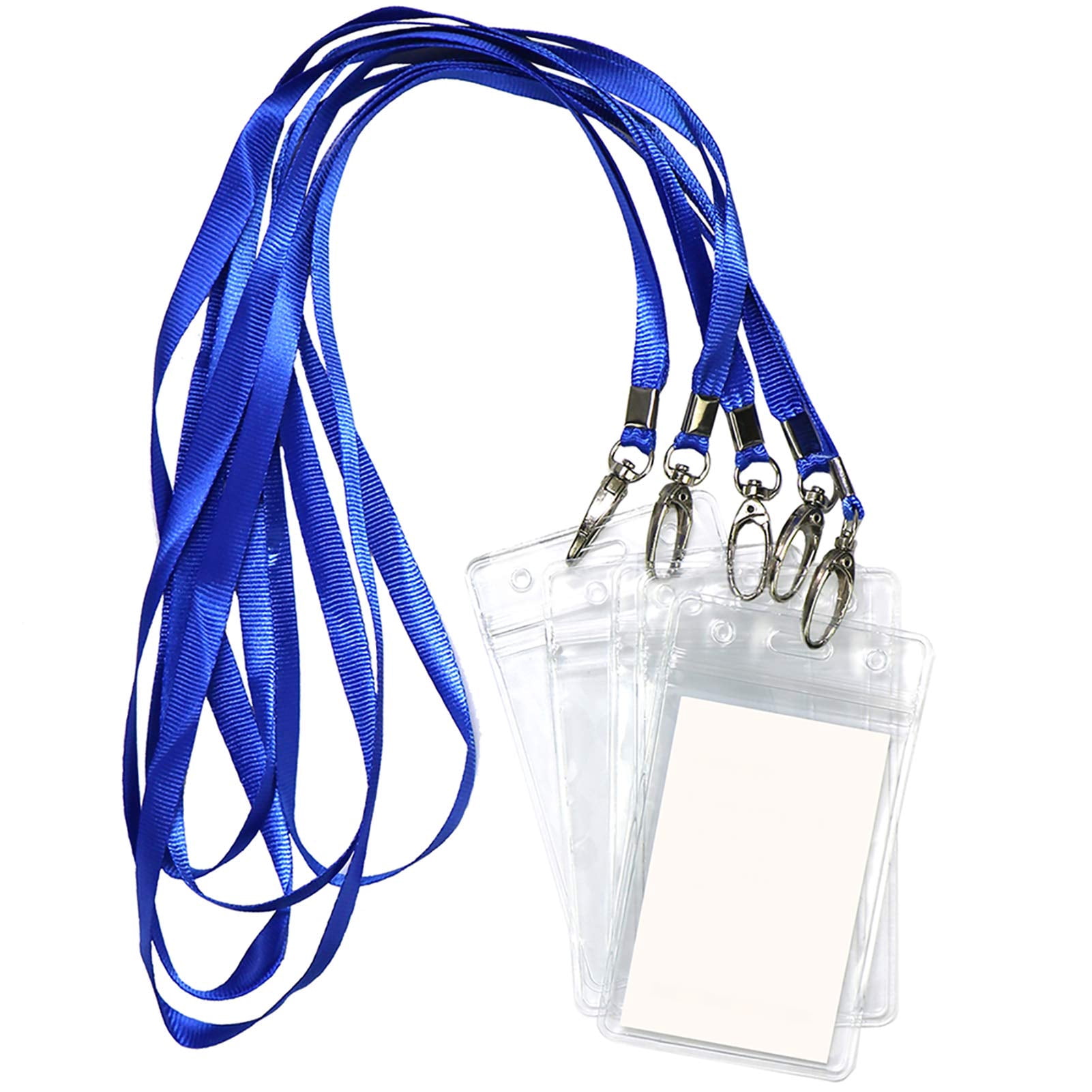 Lanyard With Id Holder 50 Waterproof Name Tag Vertical Badge Card Holders Pass And 50 Flat Neck Blue Lanyards Swivel Hook