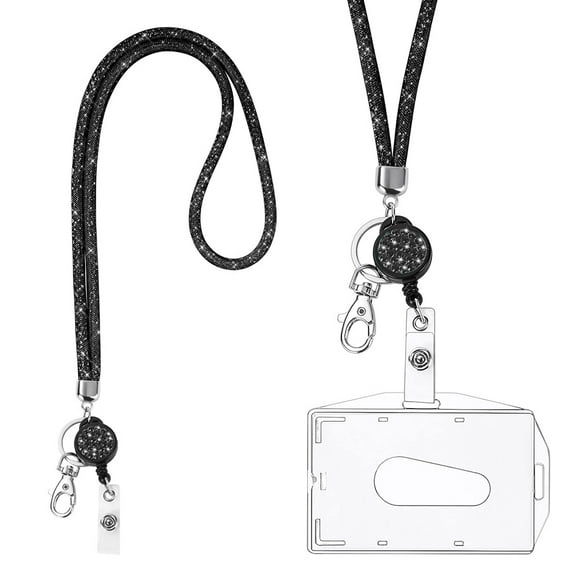 Lanyard with Card Holder, Crystal Lanyard Necklace with Transparent ID Card Holder, ID Card Holder Badge Kit for Key Ring and ID