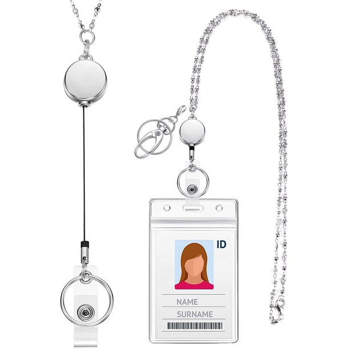 Lanyard with ID Holder Retractable Badge Reel Lanyards for Women Fashion Stainless Steel Necklace with Water Resistant Name Badge Holder Clip