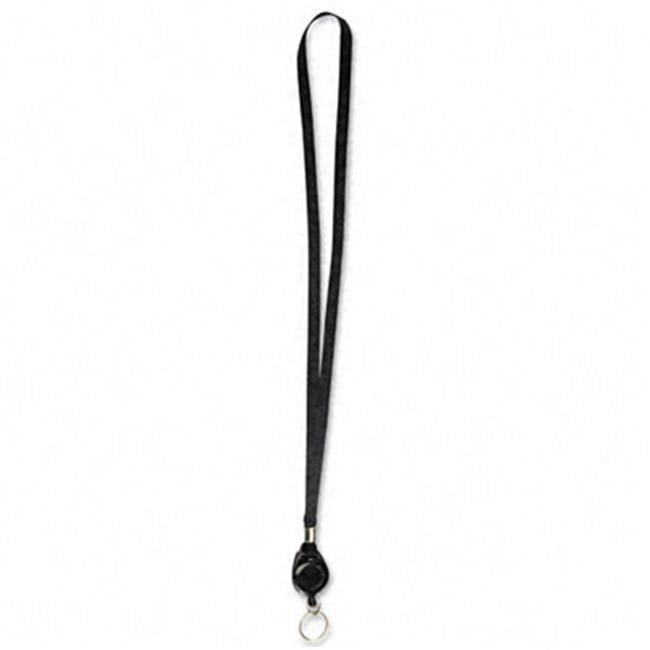 Lanyard with Retractable 24   ID Reel with Ring  36   Black Poly Cord  12 per Pack