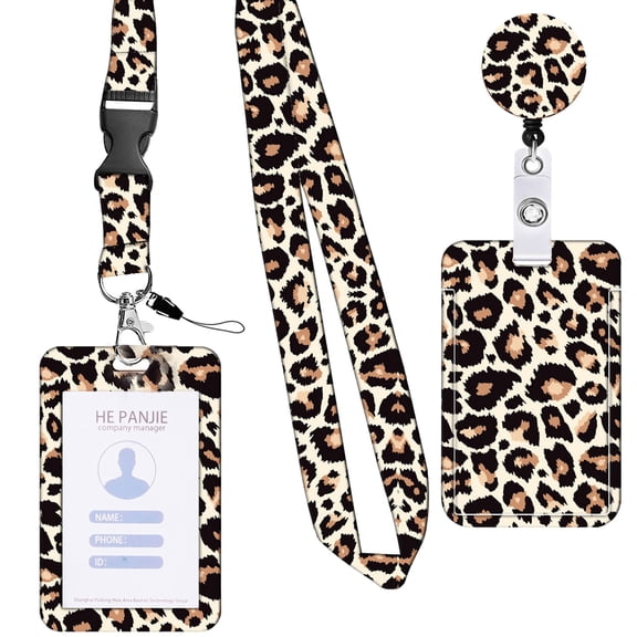 Lanyard with Retractable Badge Reel Card Holder Leopards Print Identity Card Badge Holder with Removable Neck Lanyard