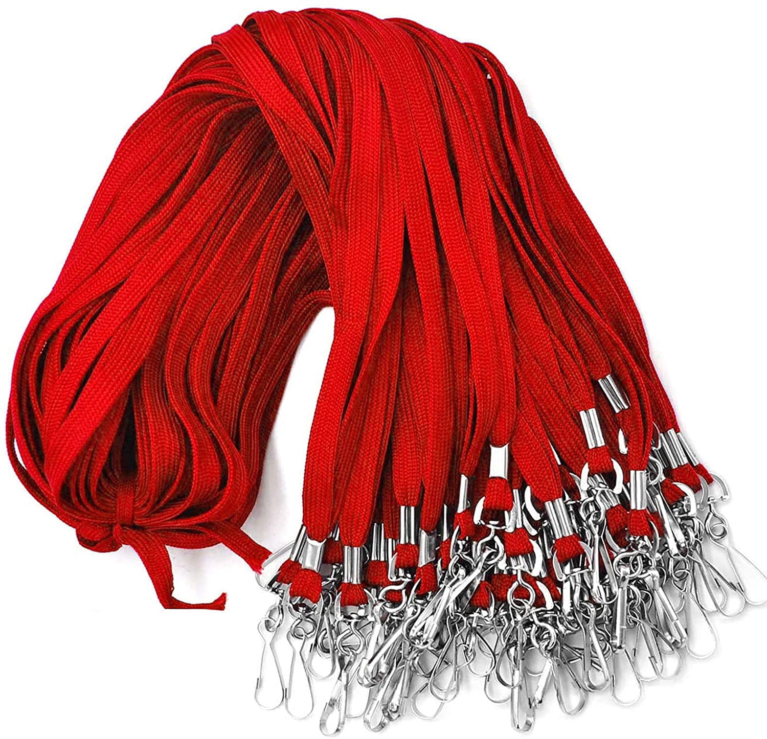 Lanyards 100 Pack Red with Swivel Hook Clips for ID Name Badge Holder