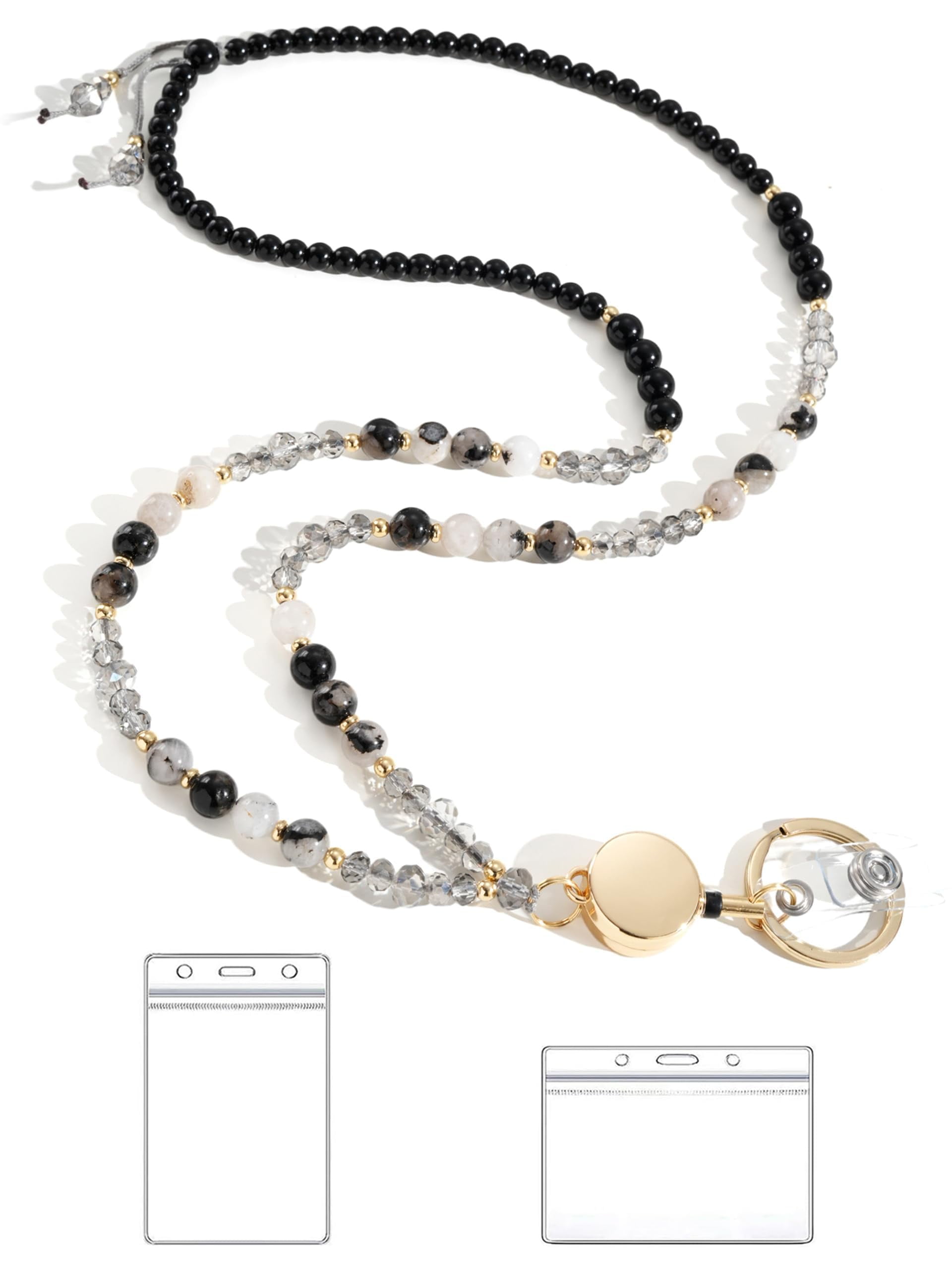 Lanyards For Id Badges And Keys Stone Beaded Teacher Lanyard Women Retractable With Holder Cute