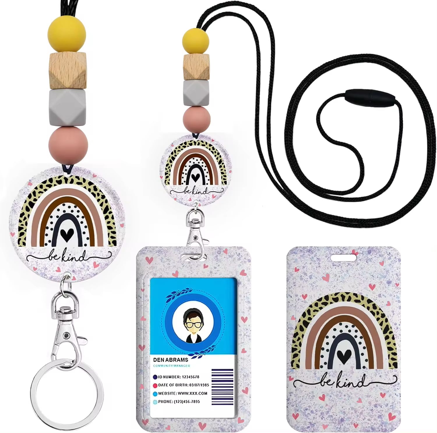 Lanyards for ID Badges and Keys, ID Badge Holder with Silicone Beaded Lanyard, Lanyard Keychain for Women, Teacher, Nurse, Office Name Tag Badge Holder ID Card Holder, Breakaway Badge Lanyard