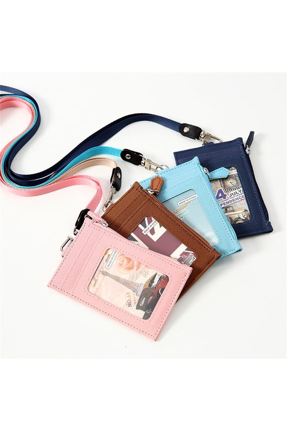 Lanyards for Id Badges,Elv Badge Holder with Zipper,Pu Leather Id Badge Card Holder Wallet with 5 Card Slots,1 Side Rfid Blocking Pocket and Neck Lanyard Strap for Offices Id — LAILLSH 2026 New