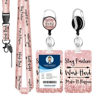 Detachable Lanyards for Id Badges Holder, Retractable, Carabiner Clip, Nurse Teacher Office Gifts,Pink
