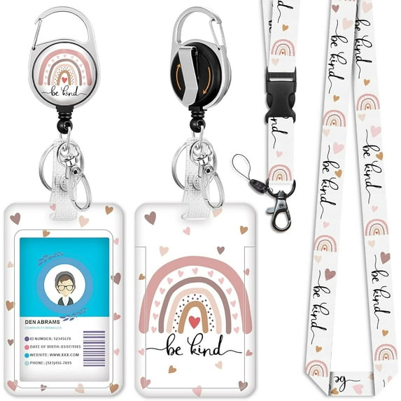 Lanyards for Id Badges, Retractable ID Badge Holder with Detachable Lanyard, Fashionable Badge Reel Heavy Duty with Carabiner Clip, Nurse Teacher Office Gifts, Rainbow