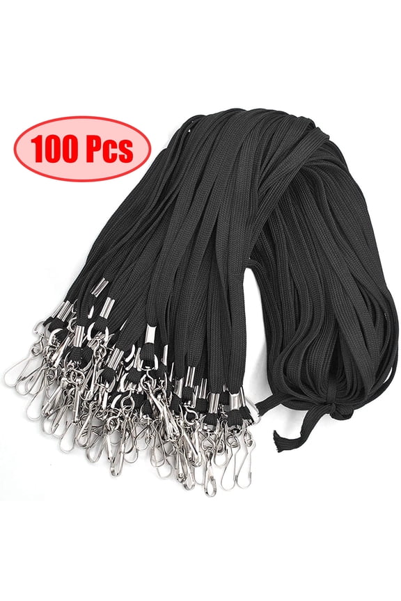 100 Pack Black Lanyard, Lanyards for Badges Id, Bulk Flat Lanyard with Badge Clip Swivel Hook