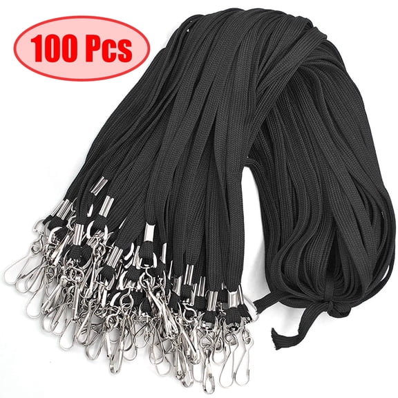 100 Pack Black Lanyard, Lanyards for Badges Id, Bulk Flat Lanyard with Badge Clip Swivel Hook