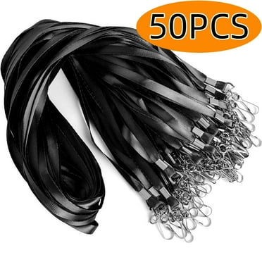Lanyards for Badges ID Lanyard Flat Lanyard Bulk Lanyards with Badge Clip Swivel Hook 50 Pcs Black