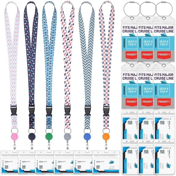 Lanyards for Cruise Ship Card, 6 Sets Retractable Lanyard Key Card Holder Badge Reels with Waterproof Luggage Tags ID Holders Essentials Accessories