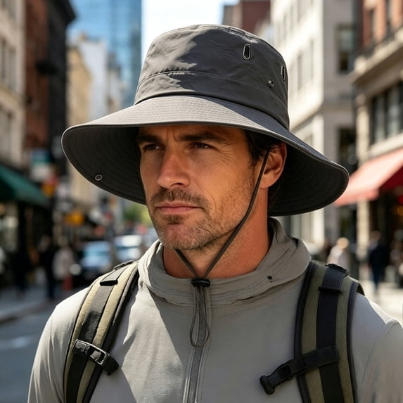 Lanyiu Men Wide Brim Breathable Bucket Hat Packable Boonie Hat Outdoor Fishing Hiking Sun Cap