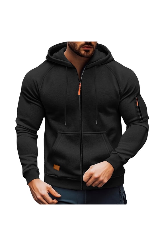 Men Zip Up Hoodies Long Sleeve Hooded Jacket with Pocket Casual Athletic Work Cargo Sweatshirts Lightweight Outerwear