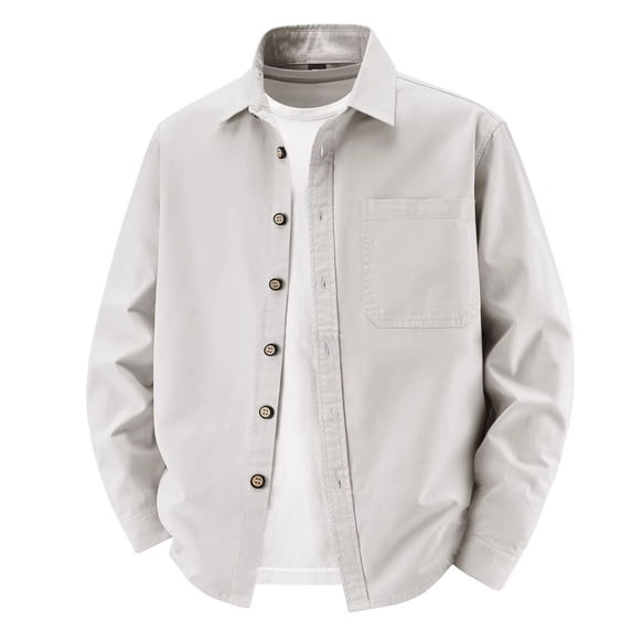 Lanyiu Men's Utility Work Shirt with Pocket Button Down Collared Shirt Ribbed Cuff Long Sleeve Shirt Casual Daily Lightweight Shirt