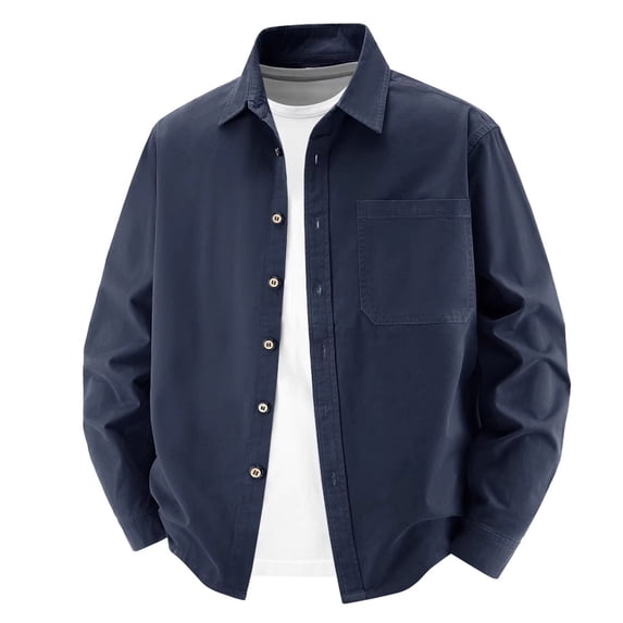 Lanyiu Men's Utility Work Shirt with Pocket Button Down Collared Shirt Ribbed Cuff Long Sleeve Shirt Casual Daily Lightweight Shirt