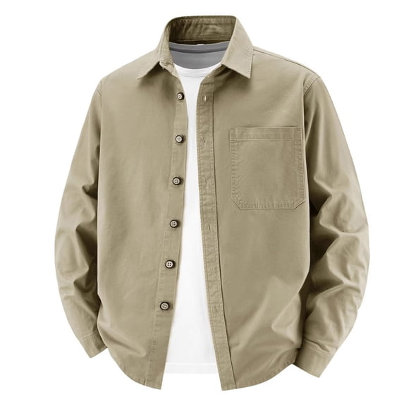 Lanyiu Men's Utility Work Shirt with Pocket Button Down Collared Shirt Ribbed Cuff Long Sleeve Shirt Casual Daily Lightweight Shirt