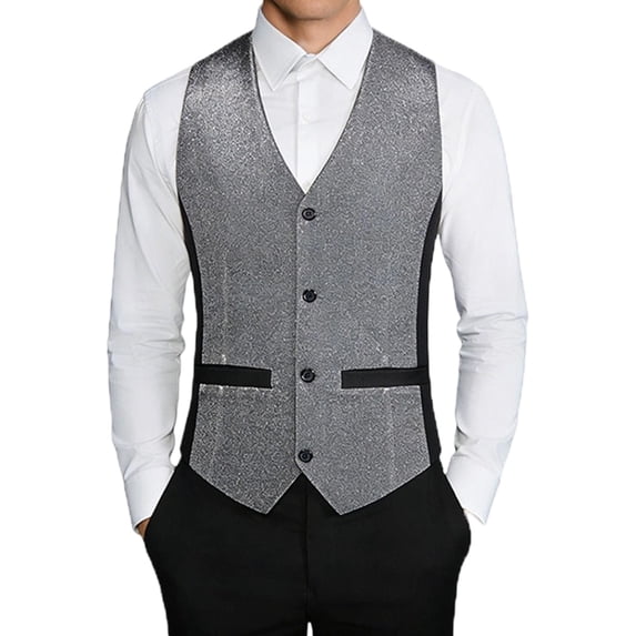 Lanyiu Men's Waistcoat Suit Vest Tuxedo Vests V Neck Button Up Vest for Wedding Party Performance