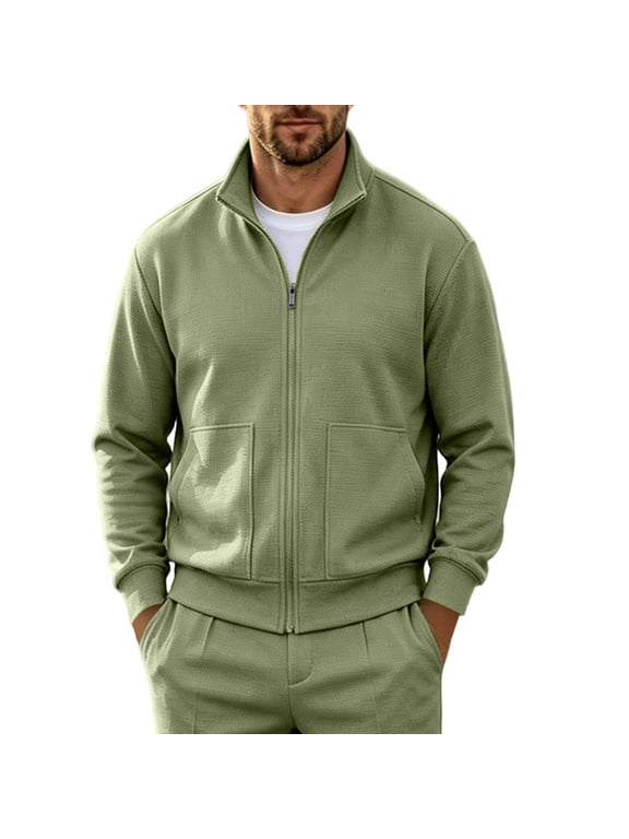 Mens Athletic Waffle Jacket Stand Collar Zip Up Jacket with Pocket Casual Daily Outdoor Jacket