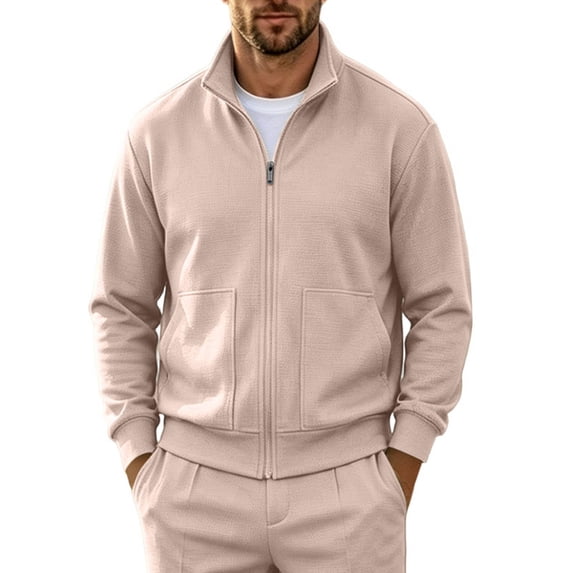 Lanyiu Mens Athletic Waffle Jacket Stand Collar Zip Up Jacket with Pocket Casual Daily Outdoor Jacket