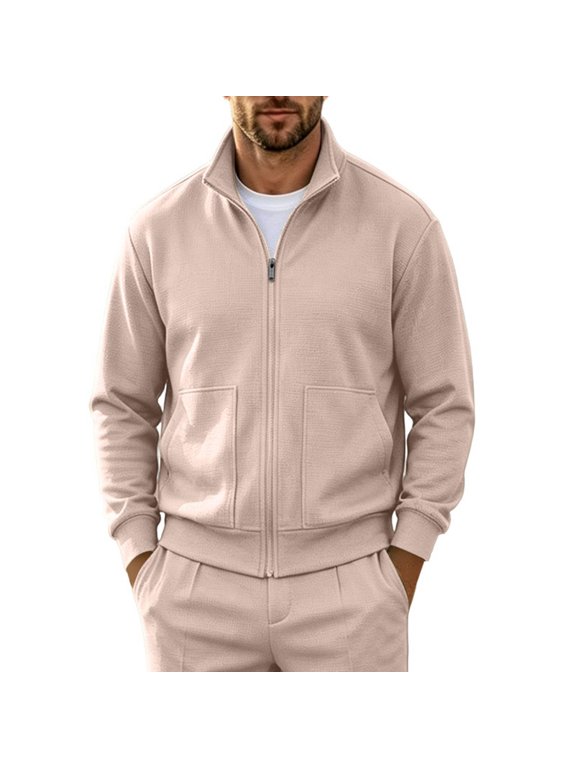 Mens Athletic Waffle Jacket Stand Collar Zip Up Jacket with Pocket Casual Daily Outdoor Jacket