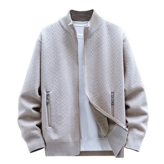 Lanyiu Mens Big & Tall Fleece Sweaters Stand Collar Zip Up Cardigan Sweaters Casual Fashion Jacket