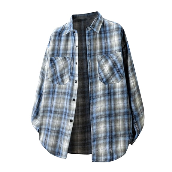 Lanyiu Mens Big and Tall Plaid Shirt Button Down Shirt with Double Pockets Casual Retro Lightweight Basic Outerwear Shirt