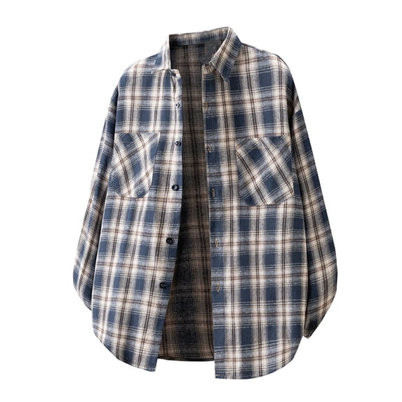 Lanyiu Mens Big and Tall Plaid Shirt Button Down Shirt with Double Pockets Casual Retro Lightweight Basic Outerwear Shirt