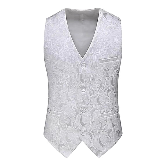 Lanyiu Mens Big and Tall Sleeveless Blazer Jackets Button Down V Neck Suit Vest Jacquard Dress Vests Business Formal Wedding Waistcoat