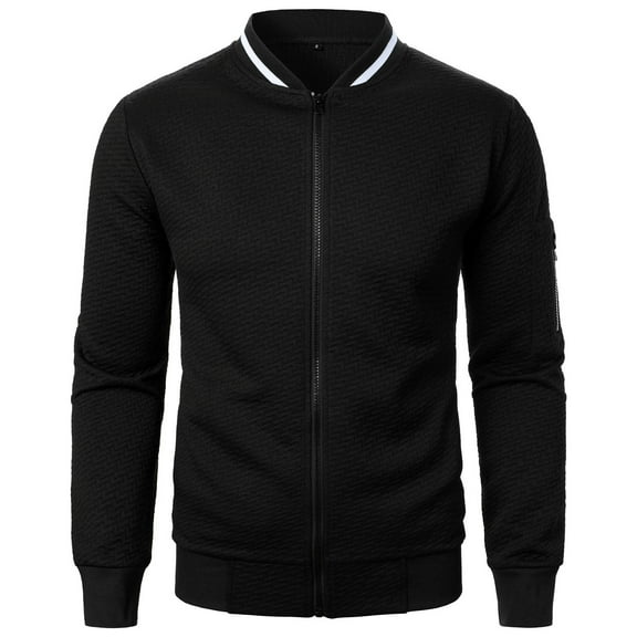 Lanyiu Mens Jacquared Baseball Jacket Zip Up Ribbed Cuff Jacket Athletic Casual Fashion Long Sleeve Jacket
