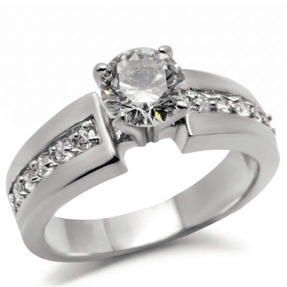 Lanyjewelry 0.8 Carat Round Cubic Zirconia Womens Stainless Steel Anniversary Wedding Ring - Size 6