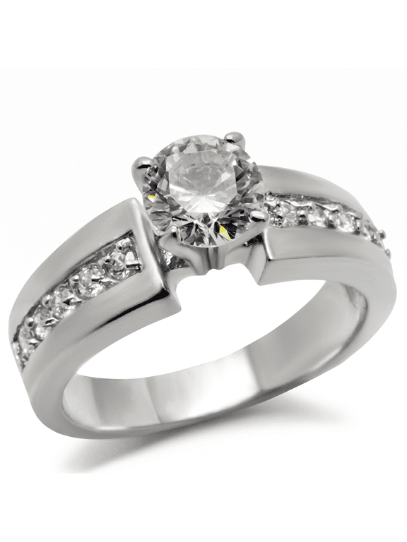 Lanyjewelry 0.8 Carat Round Cubic Zirconia Womens Stainless Steel Anniversary Wedding Ring - Size 6