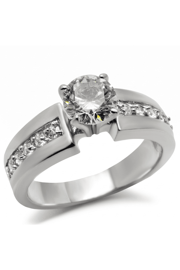 Lanyjewelry 0.8 Carat Round Cubic Zirconia Womens Stainless Steel Anniversary Wedding Ring - Size 7