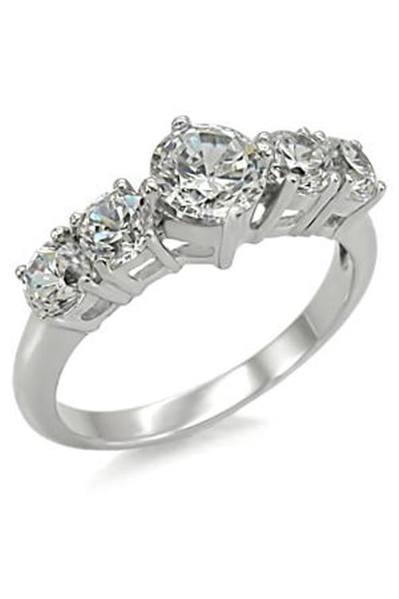 Lanyjewelry 5 stone round CZ Womens Stainless Steel Wedding Anniversary Ring - Size 9