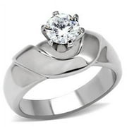 Lanyjewelry 5mm Round CZ Solitaire High Sit Womens Stainless Steel Wedding Ring - Size 5