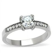 Lanyjewelry 5x5mm Princess cut CZ Womens Stainless Steel Wedding Anniversary Ring- Size 9