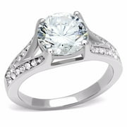 Lanyjewelry Big 9x9mm Round Cut Cubic Zirconia CZ Womens Stainless Steel Promise Ring - Size 6