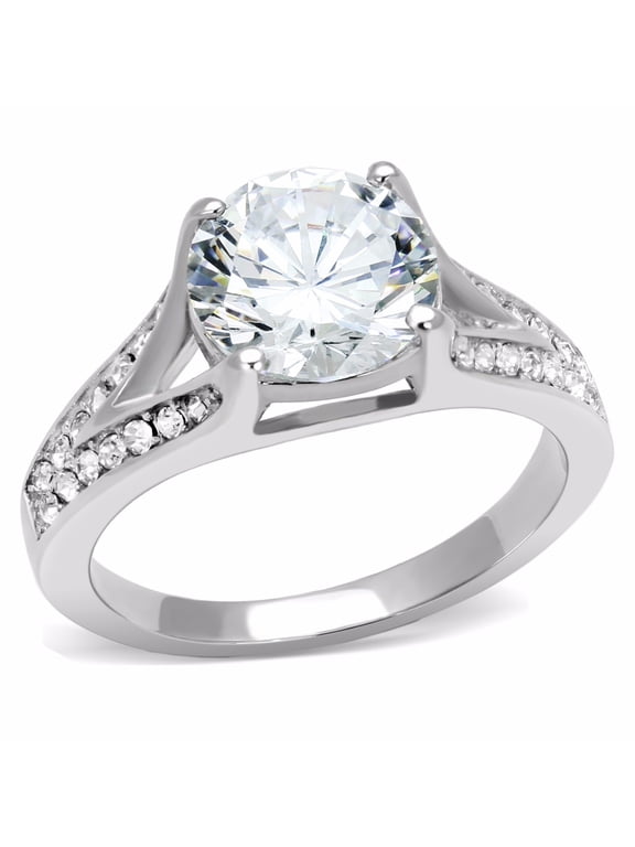 Lanyjewelry Big 9x9mm Round Cut Cubic Zirconia CZ Womens Stainless Steel Promise Ring - Size 6