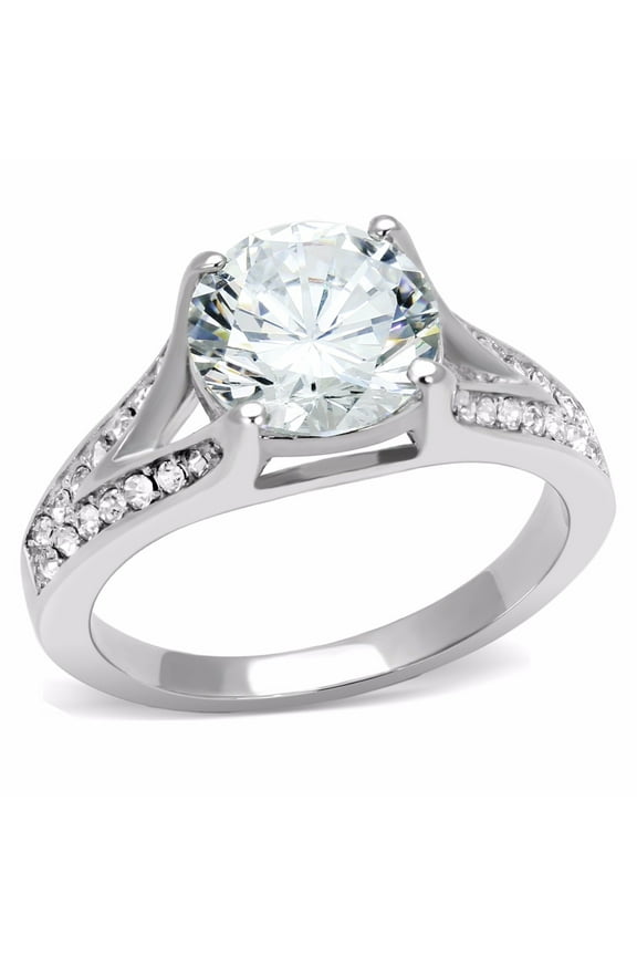 Lanyjewelry Big 9x9mm Round Cut Cubic Zirconia CZ Womens Stainless Steel Promise Ring - Size 6