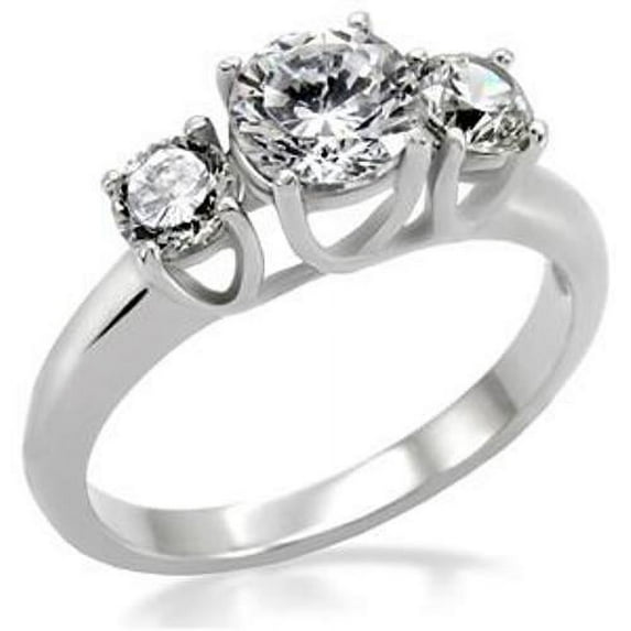 Lanyjewelry Classic 3 Stone Type Womens Stainless Steel Wedding Engagement Ring - Size 6