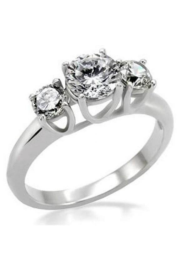 Lanyjewelry Classic 3 Stone Type Womens Stainless Steel Wedding Engagement Ring - Size 9