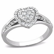 Lanyjewelry Top Grade Crystal Stackable Heart Shape Womens Stainless Steel Promise Ring - Size 7