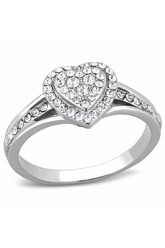 Lanyjewelry Top Grade Crystal Stackable Heart Shape Womens Stainless Steel Promise Ring - Size 7