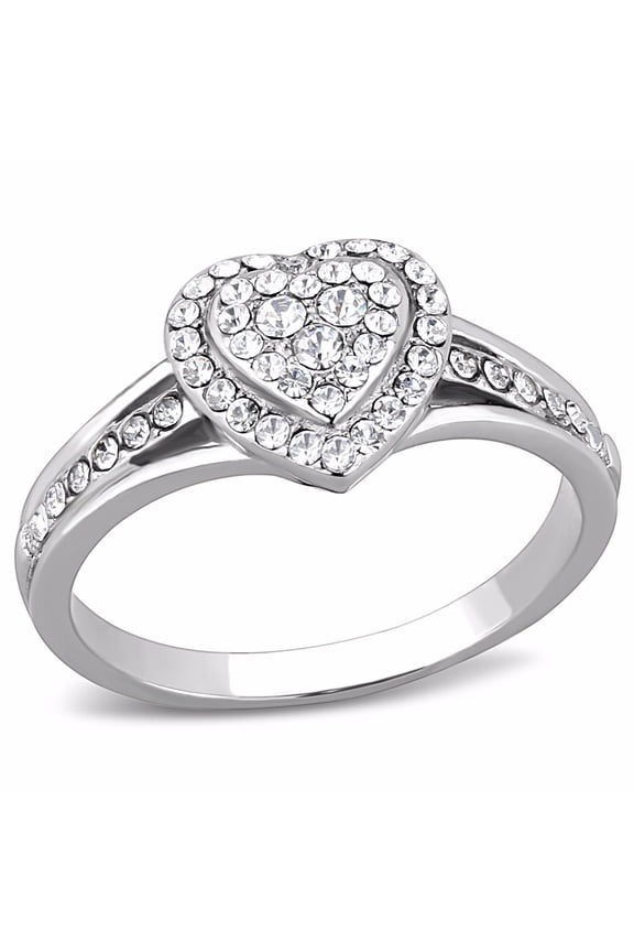 Lanyjewelry Top Grade Crystal Stackable Heart Shape Womens Stainless Steel Promise Ring - Size 8
