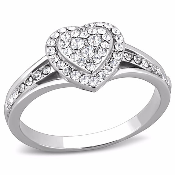 Lanyjewelry Top Grade Crystal Stackable Heart Shape Womens Stainless Steel Promise Ring - Size 9