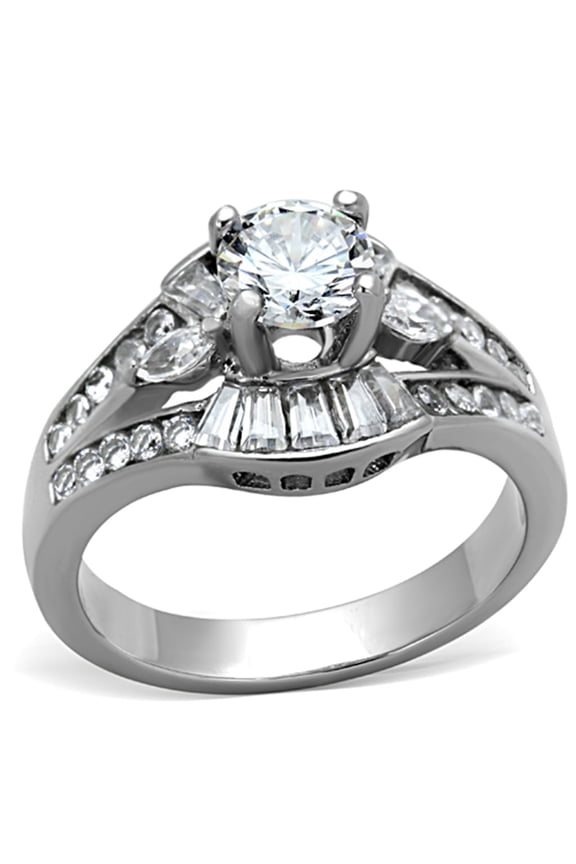 Lanyjewelry Womens Luxury 5x5mm Round and Multiple-Cut CZ Stainless Steel Wedding Ring - Size 10