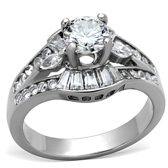 Lanyjewelry Womens Luxury 5x5mm Round and Multiple-Cut CZ Stainless Steel Wedding Ring - Size 5
