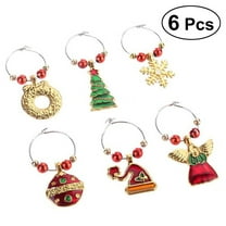 Lanytaeo 6PCS Christmas Style Set Wine Glass Charms with Rings Wire Drink Markers Party Supplies Earrings