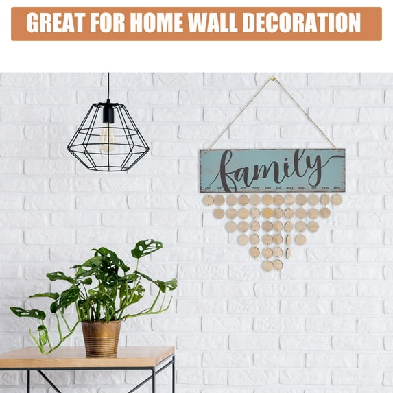 FAMILY Birthday Board DIY Wooden Calendar with 1 Plaque 1 Rope and 50 Round Discs Colorful Home Wall Decor